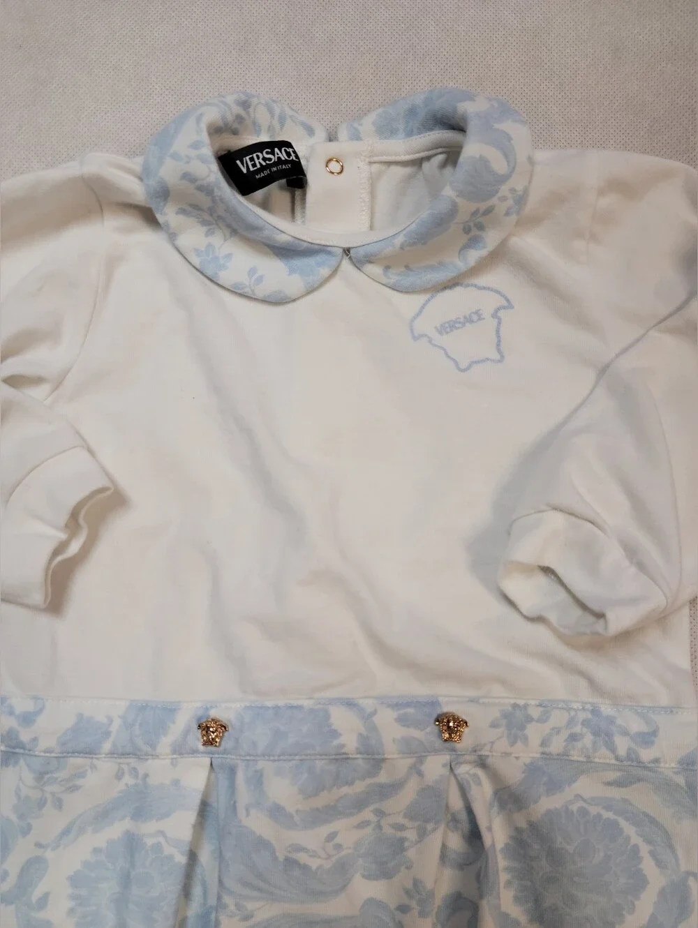 Vesace 9-12m Blue White Barocco Sleepsuit